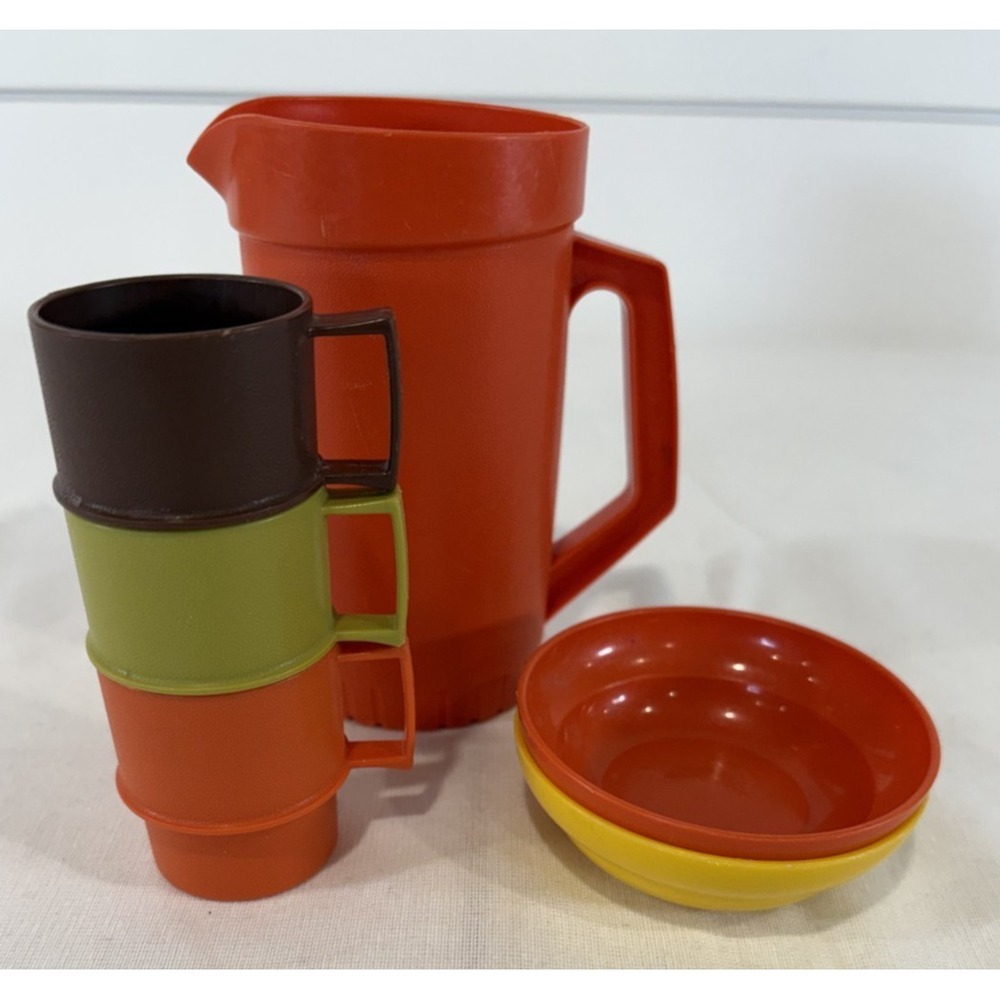 Tupperware Kids Play Toy Mini Serve It Pitcher Mug Cereal Bowl Set of 6 Items